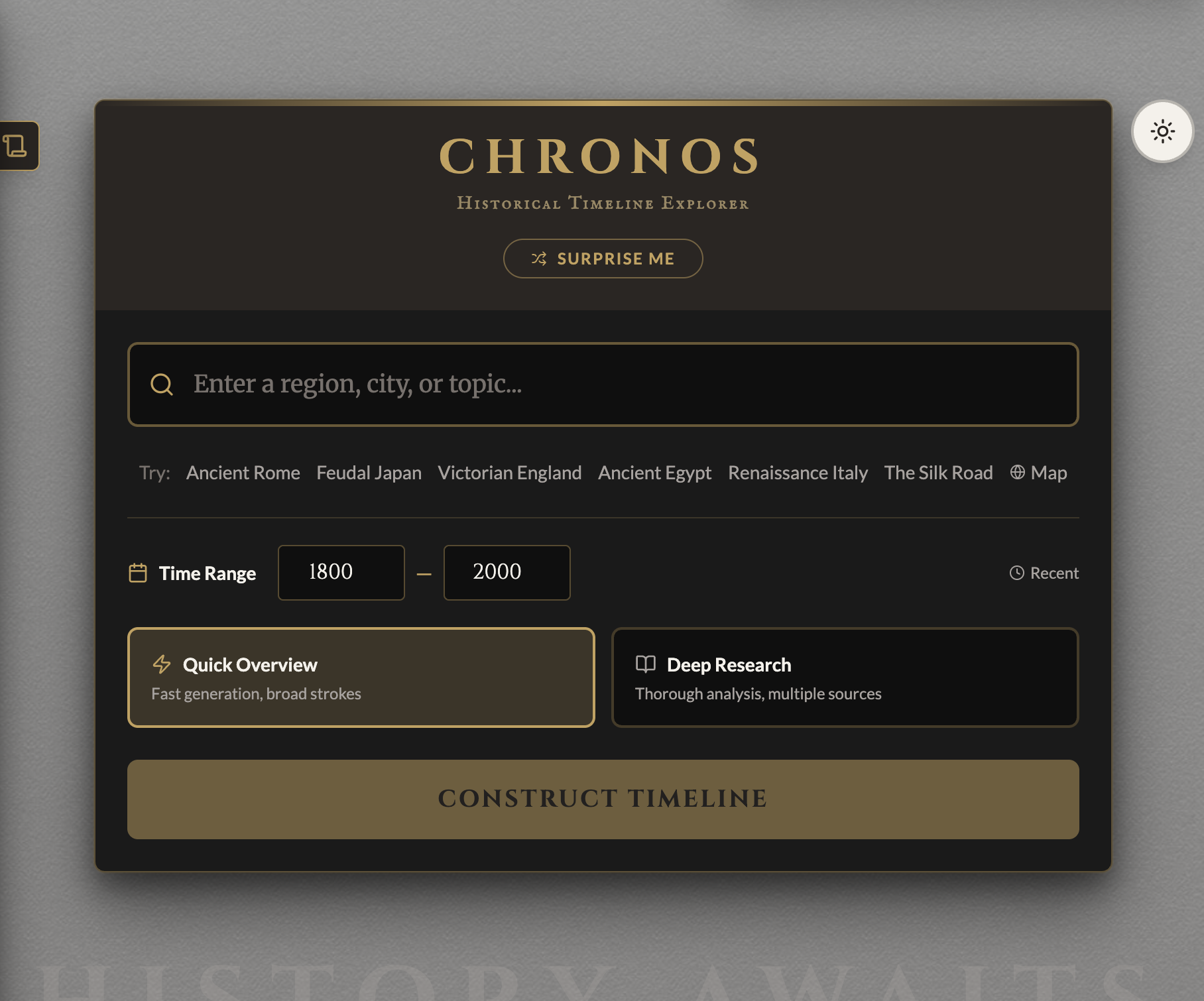 Chronos: Generate interactive timelines for any region in history with AI-powered research